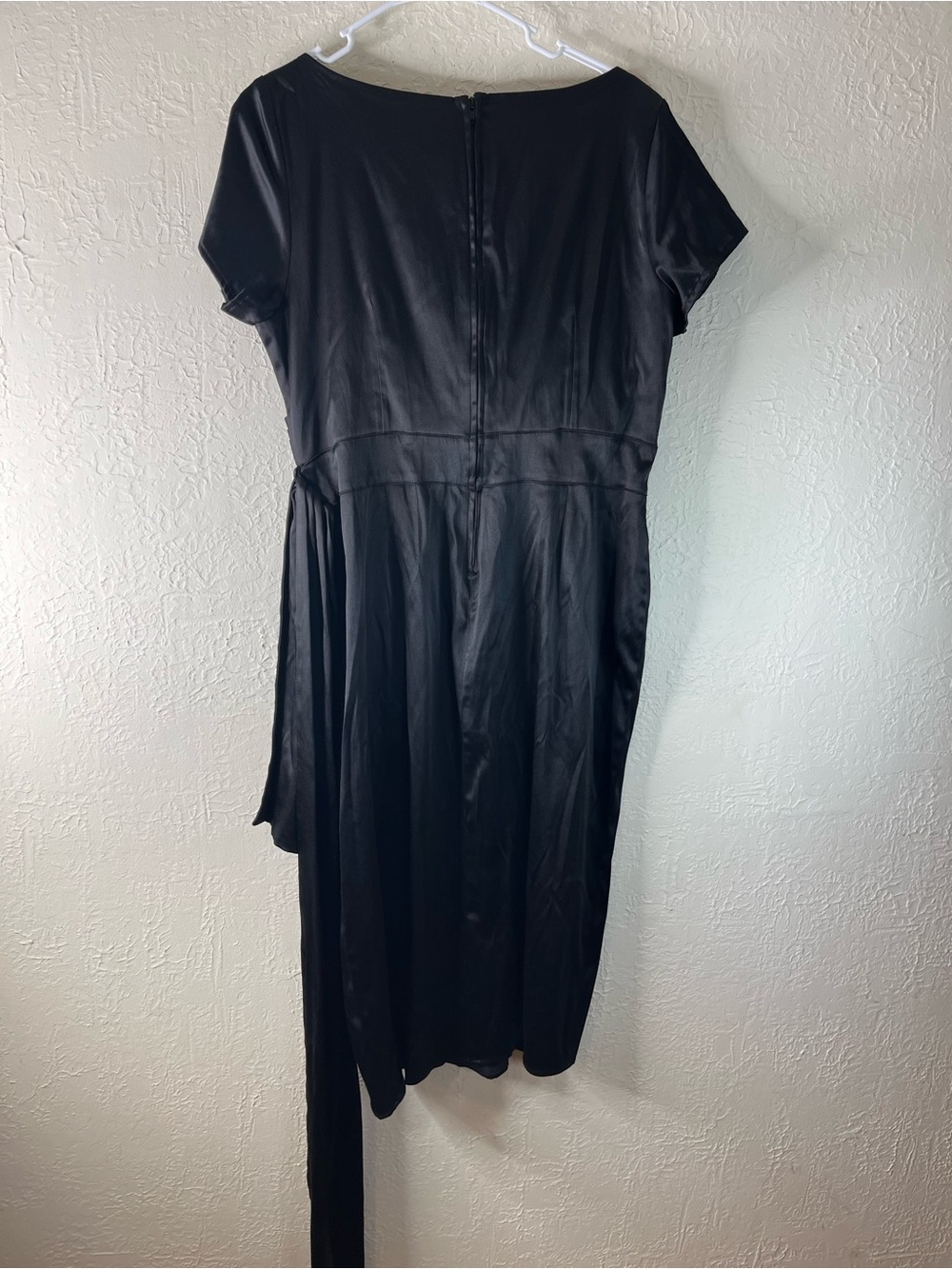 Pin Up Couture Ava Faux Wrap Sash Wiggle Dress in Satin Black - Picture 10 of 15
